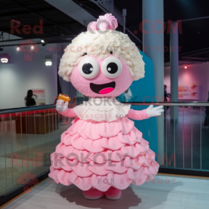 Pink Cupcake mascot costume character dressed with a Wedding Dress and Hairpins