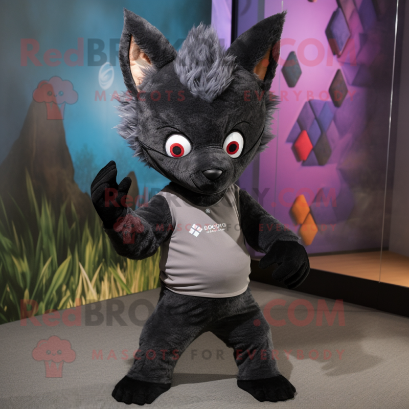 Black Hyena mascot costume character dressed with a Yoga Pants and Pocket squares Black Hyena mascot costume character dressed with a Yoga Pants and Pocket squares