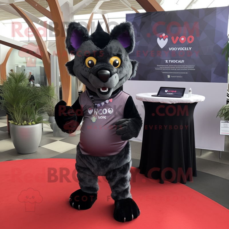 Black Hyena mascot costume character dressed with a Yoga Pants and Pocket squares Black Hyena mascot costume character dressed with a Yoga Pants and Pocket squares