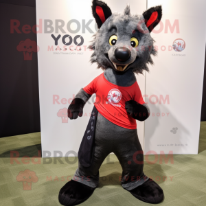 Black Hyena mascot costume character dressed with a Yoga Pants and Pocket squares