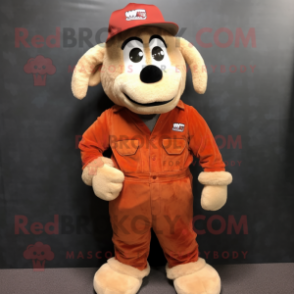 Rust Ram mascot costume character dressed with a Corduroy Pants and Caps