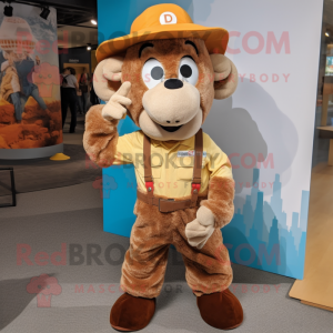 Rust Ram mascot costume character dressed with a Corduroy Pants and Caps