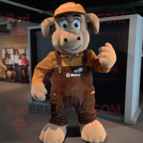 Rust Ram mascot costume character dressed with a Corduroy Pants and Caps