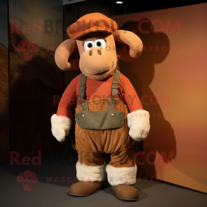 Rust Ram mascot costume character dressed with a Corduroy Pants and Caps