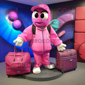 Pink Golf Bag mascot costume character dressed with a Bomber Jacket and Briefcases