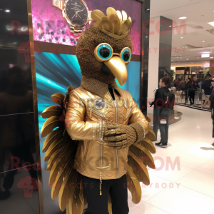 Gold Peacock maskot kostume...