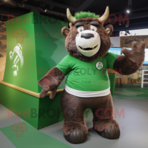 Forest Green Woolly Rhinoceros mascot costume character dressed with a Tank Top and Mittens