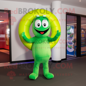 Lime Green Bagels mascot costume character dressed with a Turtleneck and Rings