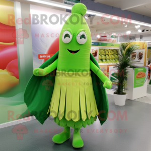 Lime Green Asparagus mascot costume character dressed with a A-Line Skirt and Scarves