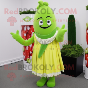 Lime Green Asparagus mascot costume character dressed with a A-Line Skirt and Scarves