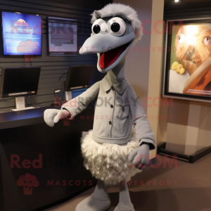 Gray Ostrich mascot costume character dressed with a Henley Shirt and Ties