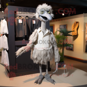 Gray Ostrich mascot costume character dressed with a Henley Shirt and Ties