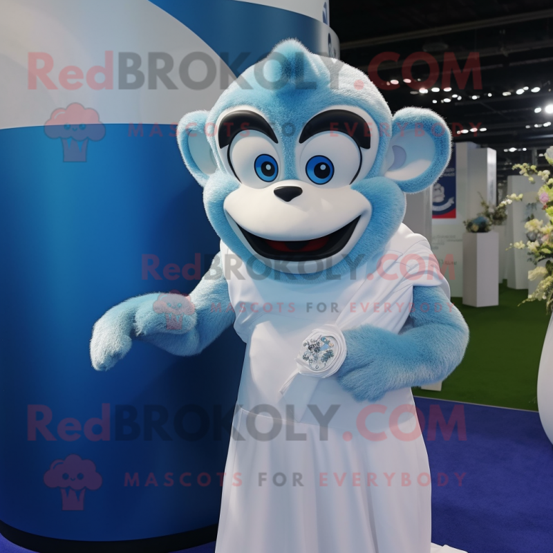 Blue Monkey mascot costume character dressed with a Wedding Dress and Rings Blue Monkey mascot costume character dressed with a Wedding Dress and Rings