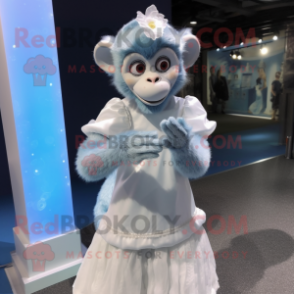 Blue Monkey mascot costume character dressed with a Wedding Dress and Rings