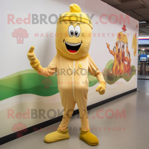 Gold Aglet mascot costume character dressed with a Joggers and Hairpins