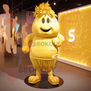 Gold Aglet mascot costume character dressed with a Joggers and Hairpins