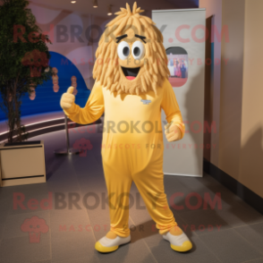 Gold Aglet mascot costume character dressed with a Joggers and Hairpins