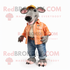 Peach Tapir mascot costume character dressed with a Boyfriend Jeans and Shoe clips
