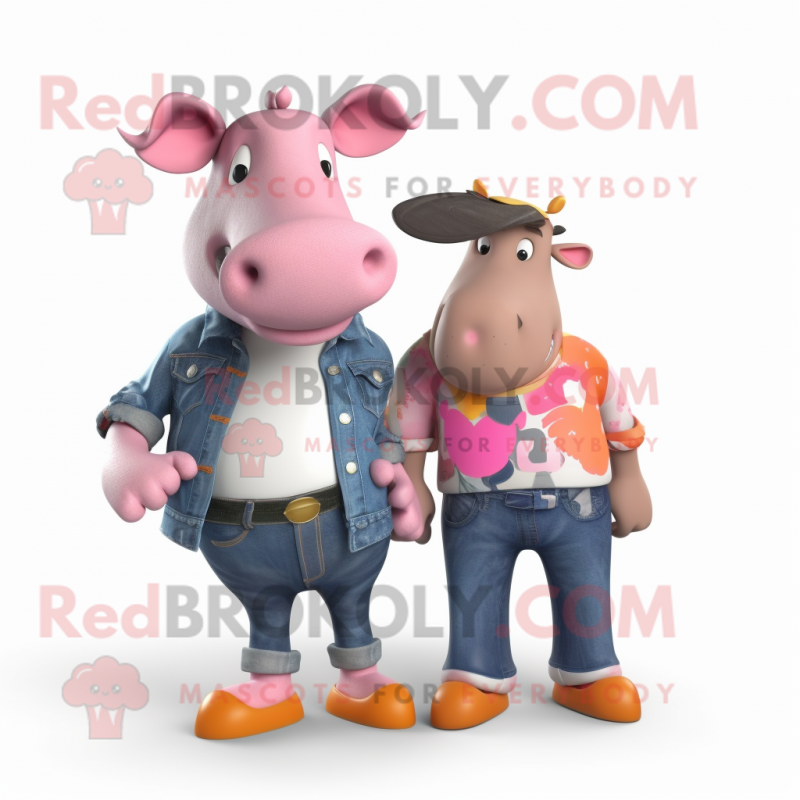 Peach Tapir mascot costume character dressed with a Boyfriend Jeans and Shoe clips