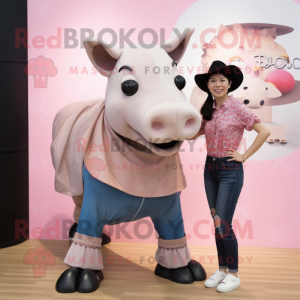 Peach Tapir mascot costume character dressed with a Boyfriend Jeans and Shoe clips