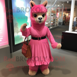 Pink Alpaca maskot kostume...