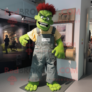 nan Frankenstein'S Monster mascot costume character dressed with a Overalls and Brooches