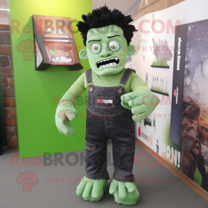 nan Frankenstein'S Monster mascot costume character dressed with a Overalls and Brooches