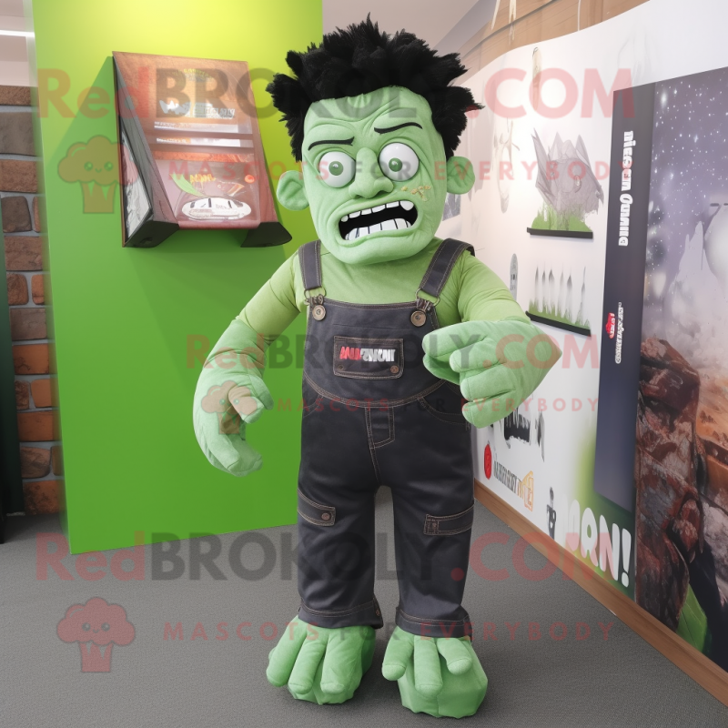nan Frankenstein'S Monster mascot costume character dressed with a Overalls and Brooches nan Frankenstein'S Monster mascot costume character dressed with a Overalls and Brooches