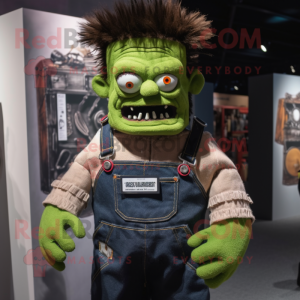 nan Frankenstein'S Monster mascot costume character dressed with a Overalls and Brooches