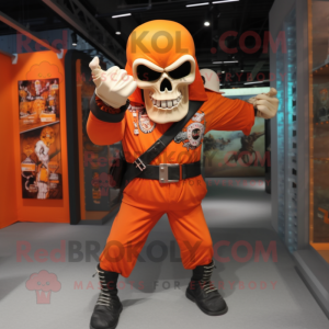 Orange Skull mascot costume character dressed with a Sheath Dress and Belts