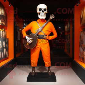 Orange Skull mascot costume character dressed with a Sheath Dress and Belts