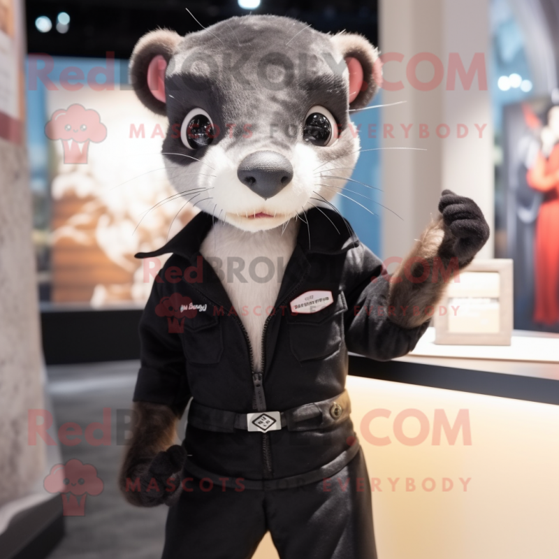 Black Weasel mascot costume character dressed with a Chinos and Brooches