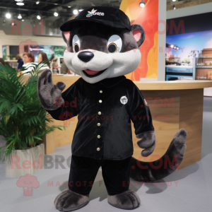 Black Weasel mascot costume character dressed with a Chinos and Brooches