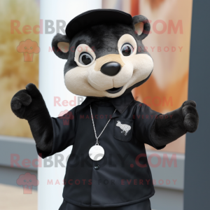 Black Weasel mascot costume character dressed with a Chinos and Brooches