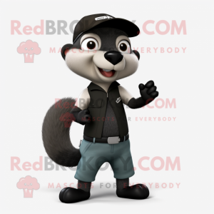 Black Weasel mascot costume character dressed with a Chinos and Brooches