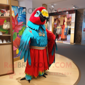 nan Macaw mascot costume character dressed with a Wrap Skirt and Clutch bags