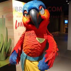 nan Macaw mascot costume character dressed with a Wrap Skirt and Clutch bags