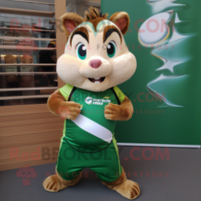 Green Chipmunk mascot costume character dressed with a Running Shorts and Wraps