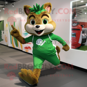Green Chipmunk mascot costume character dressed with a Running Shorts and Wraps