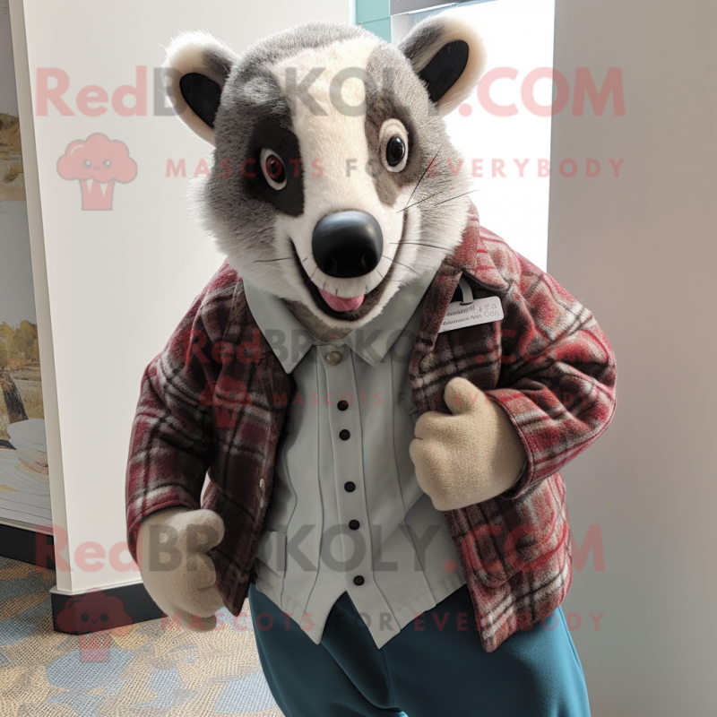 nan Badger mascot costume character dressed with a Cardigan and Brooches nan Badger mascot costume character dressed with a Cardigan and Brooches