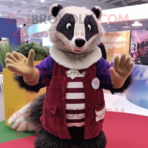 nan Badger mascot costume character dressed with a Cardigan and Brooches