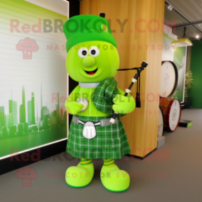 Lime Green Bagpipe mascot costume character dressed with a Shorts and Watches
