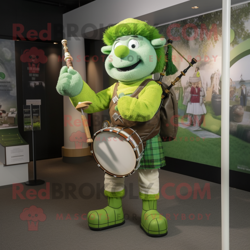 Lime Green Bagpipe mascot costume character dressed with a Shorts and Watches Lime Green Bagpipe mascot costume character dressed with a Shorts and Watches