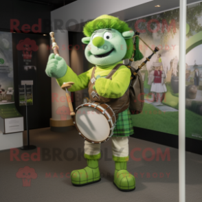 Lime Green Bagpipe mascot costume character dressed with a Shorts and Watches