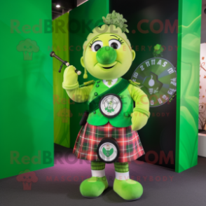 Lime Green Bagpipe mascot costume character dressed with a Shorts and Watches