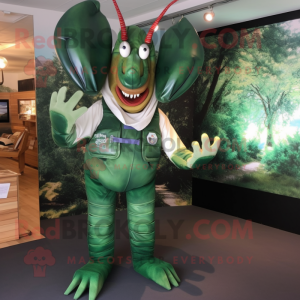 Forest Green Lobster mascot costume character dressed with a Dress Shirt and Wraps