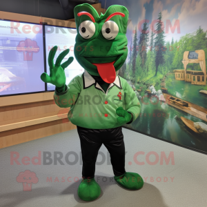 Forest Green Lobster mascot costume character dressed with a Dress Shirt and Wraps