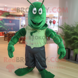 Forest Green Lobster mascot costume character dressed with a Dress Shirt and Wraps