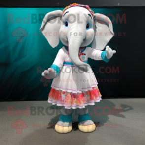 White Elephant mascot costume character dressed with a Skirt and Headbands