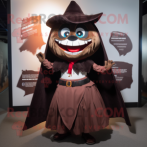 Brown Vampire mascot costume character dressed with a A-Line Skirt and Caps